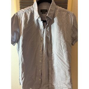 ZARA MAN Light Blue Short Sleeve Button-Up – Size Small – Slim Fit Polka Dot
